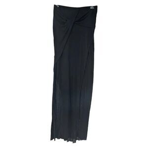 Helmut Lang Dress Black Maxi Strapless High Slit Draped Micro Modal Size L Sexy
